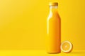 Citrus fruit juice bottle mockup on yellow background Royalty Free Stock Photo