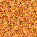 Citrus fruit lemon and orange slices seamless vector pattern background design print in a colorful hand drawn style Royalty Free Stock Photo