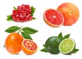 Citrus Fruit Set orange, grapefruit, lime, pomegranate isolated Royalty Free Stock Photo