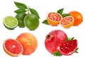 Citrus Fruit Set orange, grapefruit, lime, pomegranate isolated on white Royalty Free Stock Photo