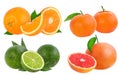 Citrus Fruit Set orange, grapefruit, lime, tangerine or mandarin fruit isolated Royalty Free Stock Photo