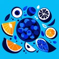 Citrus fruits on blue background. Vector illustration in flat style. AI Generated Royalty Free Stock Photo