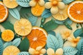 citrus fruits flowers and leaves are arranged in a pattern