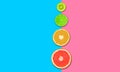 Citrus fruits, grapefruit slices, orange, lemon and kiwi pink blue background .Healthy food concept. flat lay. Top view