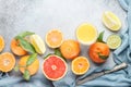 Citrus fruits. Mandarin, grapefruit, lime, tangerine, lemon and Royalty Free Stock Photo