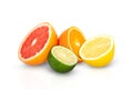 citrus fruits orange, grapefruit, lemon and lime isolated on white background Royalty Free Stock Photo