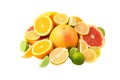 Citrus fruits (orange, lemon, grapefruit, lime) isolated on white background. Royalty Free Stock Photo