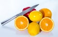 Citrus fruits orange, lemon, red apple and banana Royalty Free Stock Photo