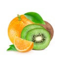 citrus fruits. Pieces of lemon, kiwi, pink grapefruit and orange on white background