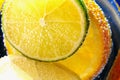 Citrus fruits of - slices orange, lemon, lyme in water with bubles-a refreshing summer vitamin drink.