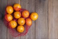 Citrus Fruits Tangerine in Oranges in plastic net bag package. no plastic concept. Packaging that does not recycle. Plastic. Rusti