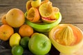 Citrus fruits with use of juicers and squeezed fruit bowls