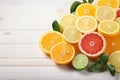 Citrus fruits on a white wooden surface