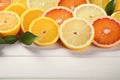 Citrus fruits on a white wooden surface