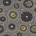 Citrus Graphic Drawing on Grey Background. Seamless Pattern