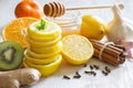 Citrus, honey and garlic as home remedies for colds and flu. Immunity Royalty Free Stock Photo