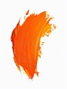 A citrus-hued brushstroke captures dynamism with its rich texture and splash of paint on a blank canvas.