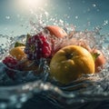 delicious vitamin fruit background green food fresh strawberry water healthy drop. Generative AI. Royalty Free Stock Photo