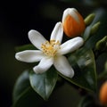 Citrus lemon orange flower close-up macro, lovely white flower,