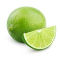 Citrus lime fruit with slice on white