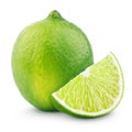 Citrus lime fruit with slice on white