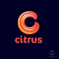 Citrus Logo. Vitamin C icon. Letter C curled element. 