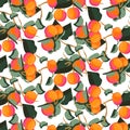 Citrus mandarin fruit seamless vector pattern.