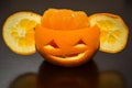 Citrus Orange Fruit Carved As A Pumpkin Face Royalty Free Stock Photo
