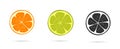 Citrus orange and lime fruit half slice vector icon isolated flat graphic cartoon illustration, black and white grapefruit Royalty Free Stock Photo