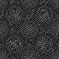 Citrus slices of lemon, orange with white outline on a black background. Seamless cute modern pattern. Royalty Free Stock Photo