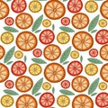 Citrus pattern. Vector ornament with fruits. Drawing oranges, lemons and grapefruits