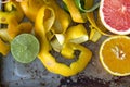 Citrus peels, orange, lemon and grapefruit