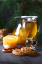 Citrus punch in the glass on the dark table vertical Royalty Free Stock Photo