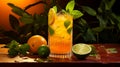 Citrus Refreshment Vibrant Orange Beverage with Zesty Lime Twist Captivating Stock Image