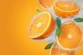 Citrus refreshment Water splashing on fresh slices of orange Royalty Free Stock Photo