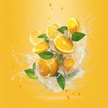 Citrus refreshment Water splashing on fresh slices of orange