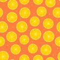 Citrus round piece. Lemon and orange Seamless pattern. Vector illustration isolated on color background