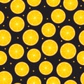 Citrus round piece Seamless pattern surface design. Vector illustration isolated on black