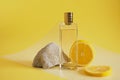 citrus scent, perfume with lemon scent concept, concrete block fragment