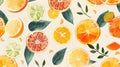 Citrus seamless pattern with oranges, lemons, and grapefruit on white background AIG50