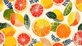 Citrus seamless pattern with oranges, lemons, and grapefruit on white background AIG50