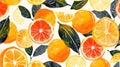 Citrus seamless pattern with oranges, lemons, and grapefruit on white background AIG50