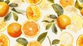 Citrus seamless pattern with oranges, lemons, and grapefruit on white background AIG50