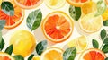 Citrus seamless pattern with oranges, lemons, and grapefruit on white background AIG50