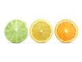 Citrus slice, orange, lemon, lime, isolated on white background, clipping path Royalty Free Stock Photo