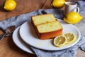Citrus slices Lemon cake on plate on table for breakfast Royalty Free Stock Photo