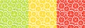 Citrus slices of lime, lemon and red orange. Set of seamless backgrounds for printing on textiles, packaging