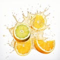 Citrus Splash: Layered Imagery Of Yuzu Juice On White Background