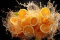 Citrus Splash: Oranges and Lemons Caught in a Burst of Water. AI generation