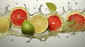 Citrus splash. Skin care concept with natural cosmetics ingredients and refreshing accessories Royalty Free Stock Photo